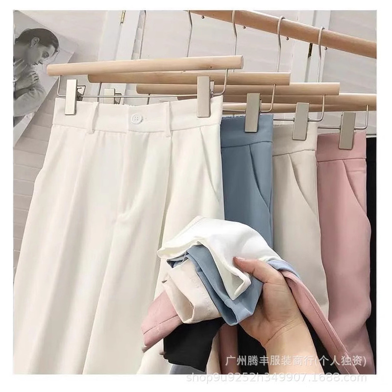 女性のためのスーツパンツ 2024 春と秋の新しい韓国スタイルのデザインニッチハイウエストルーズスリムストレートワイドレッグカジュアルパンツ|undefined