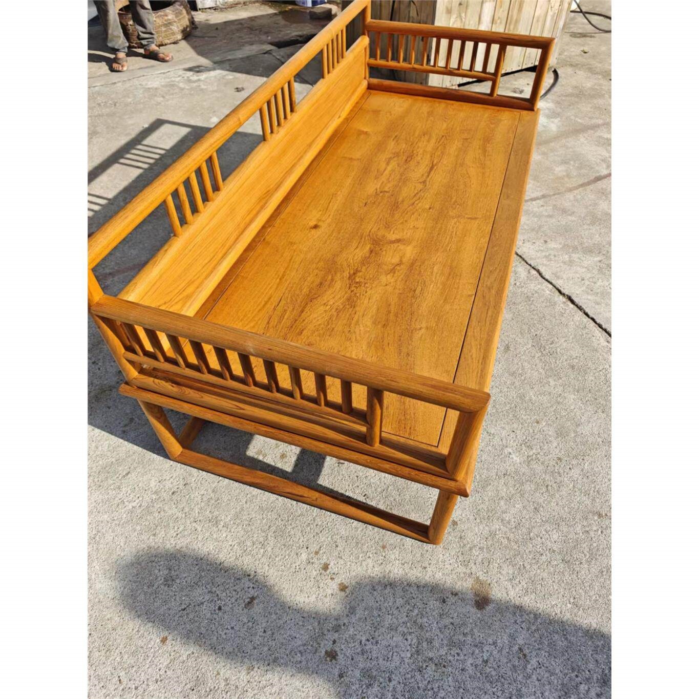 Myanmar Teak Solid Wood Three-Seater Sofa Bench, New Chinese-Style Double Seat for Small Apartments, Luohan Bed, Chaise Lounge, Minimalist Design