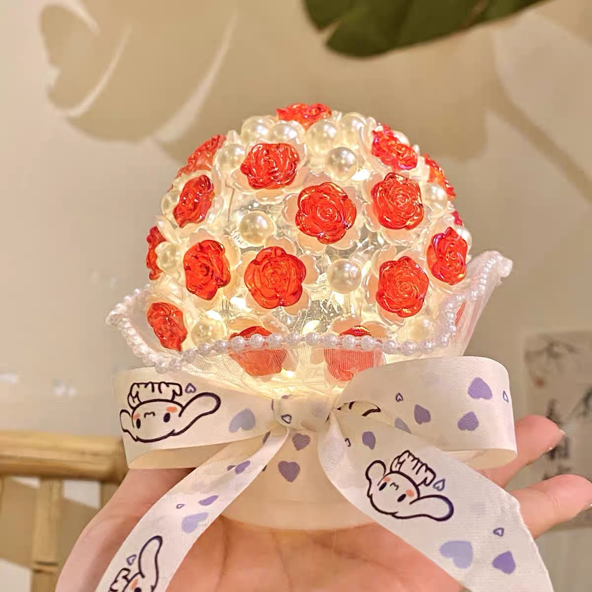 Girlish Heart Artificial Rose Handheld Flower Desktop Atmosphere Night Light 520 Qixi Festival Handmade DIY Ornament For_voghion.com