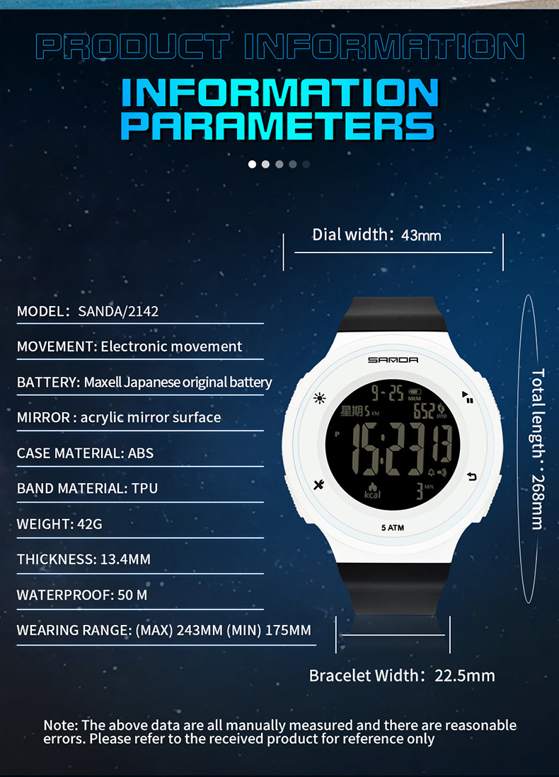 SANDA Watch Step Calories Multifunctional Luminous Waterproof Outdoor Mountaineering Electronic Watch_voghion.com
