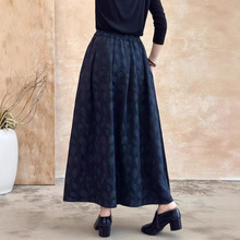 一件代发新款夏季复古文艺棉麻提花羽毛百搭显瘦A字裙森女系中长