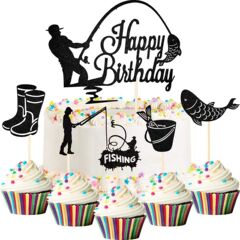 釣りのテーマのクロスボーダーの現物の誕生日カードhappy birthdayの誕生日ケーキの挿し紙
