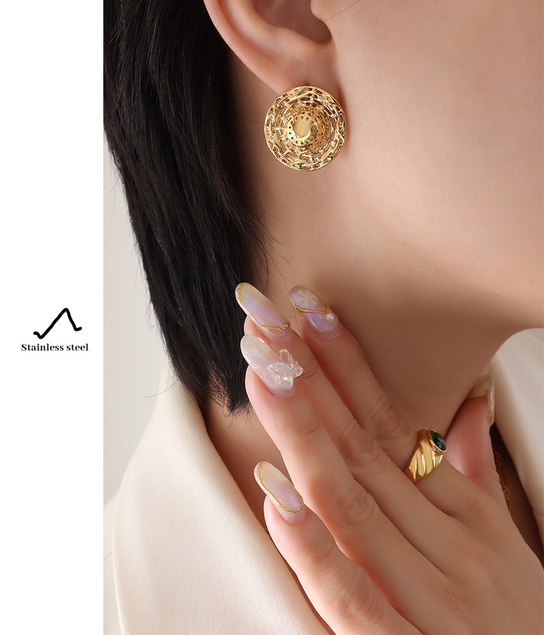 French Style Geometric Titanium Steel Plating Earrings Necklace