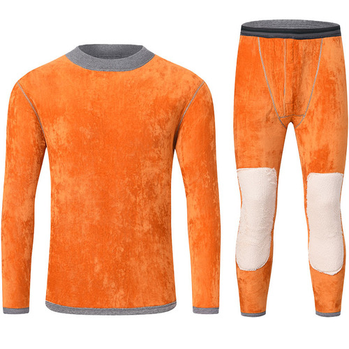 Thermal underwear for middle-aged and elderly men in winter with velvet and thickened mid-collar suit for mothers, autumn clothes and long trousers for fathers to protect them from the cold