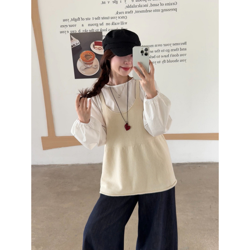 大码女装胖mm减龄宽松显瘦娃娃衫+针织吊带两件套女|undefined