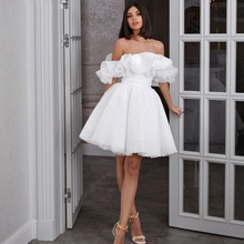 轻婚纱礼服白色一字肩生日派对短款连衣裙时尚欧美女装高级感礼服