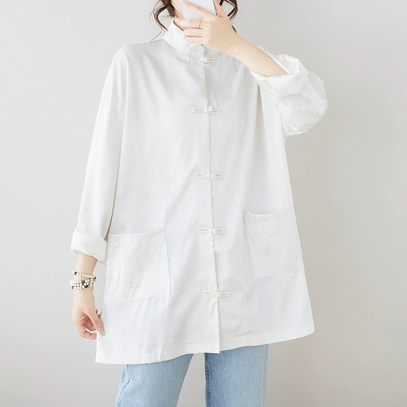 2024 new Chinese style Tang suit top loose retro Chinese style men and women same style practice clothes Zen tea suit top