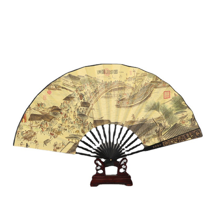 Cabeza verde molienda pulido transparente estilo antiguo plegable ventilador de 10 pulgadas ventilador de los Hombres estilo chino bambú ventilador antiguo estilo tallado logo