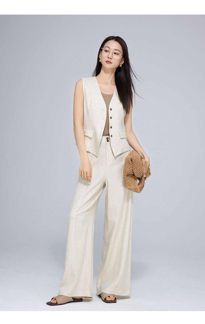 Áo vest gile nữ ngắn tay phong cách cổ điển chất liệu lanh Tencel — Gai Thật Màu chi tiết 24