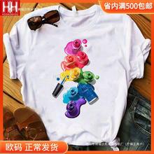 Women Graphic 3D Finger Nail Paint Color T-shirt ŮʿT