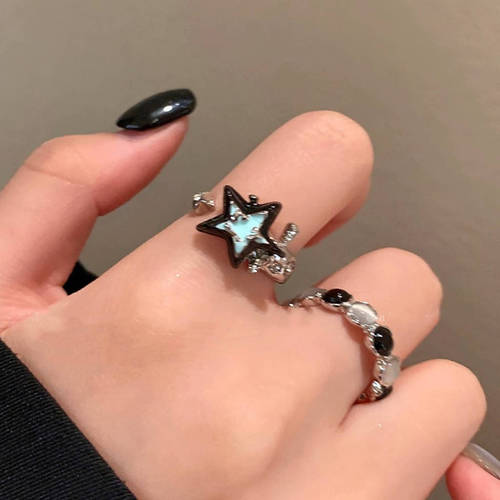Colorful Cats Eye Stone Star Ring for Women, Ins Trendy Fashion Personal Couple's Ring for Index Finger, Unique Personality and Elegant Style, Versatile and Stylish Ring