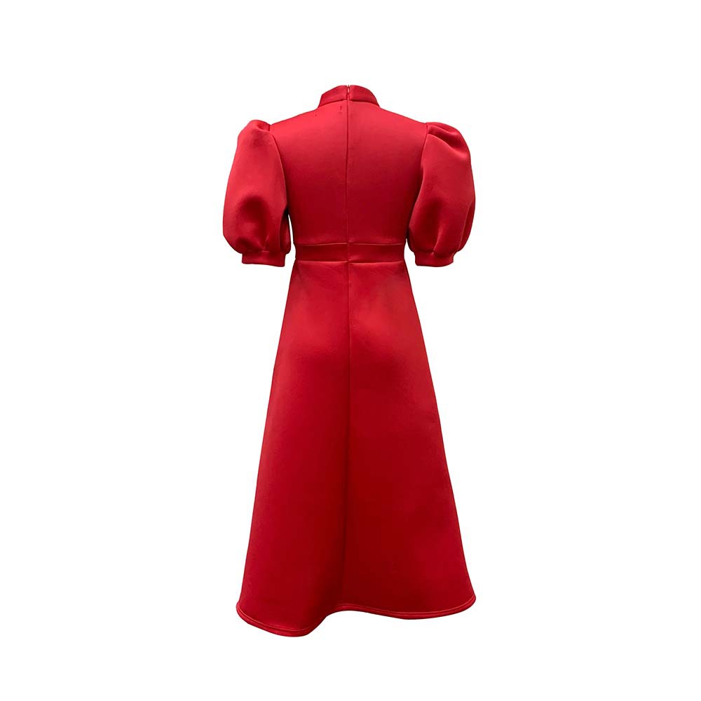 Women's Regular Dress Elegant Turtleneck Bowknot Short Sleeve Solid Color Midi Dress Daily display picture 3