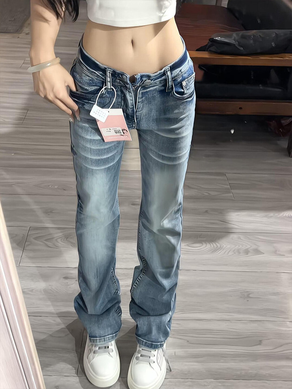 American High Street Woolen Low-Waist Bootcut Jeans for Women in Autum 2025 New Design Elastic Narrow Straight Pants