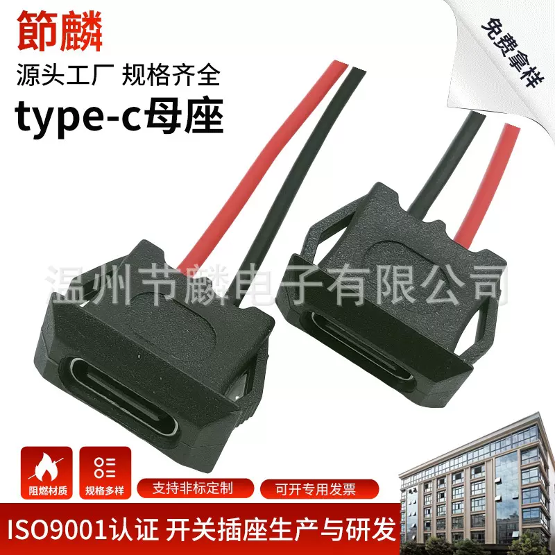 TYPE-C/2pin母座焊线 手机充电口母头TPC防水typec底座尾插电源座