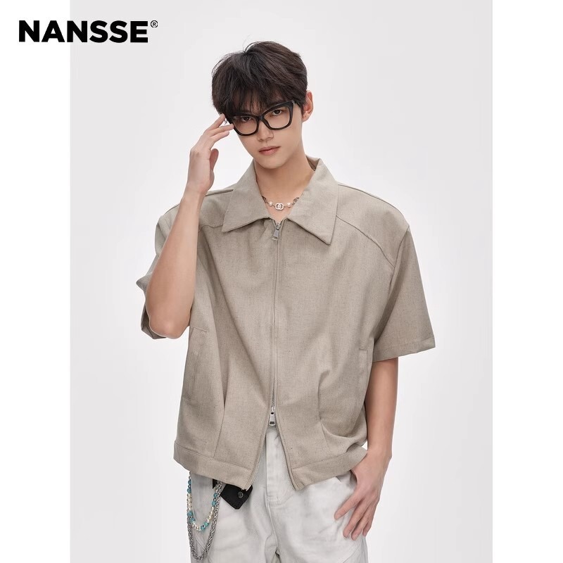 clenafit Double Zipper Short-sleeved Shirt Jacket Men's Summer American Style Trendy Brand Simple Loose Short Shoulder Pad Shirt clenafit Double Zipper Short-sleeved Shirt Jacket Men's Summer American Style Trendy Brand Simple Loose Short Shoulder Pad Shirt