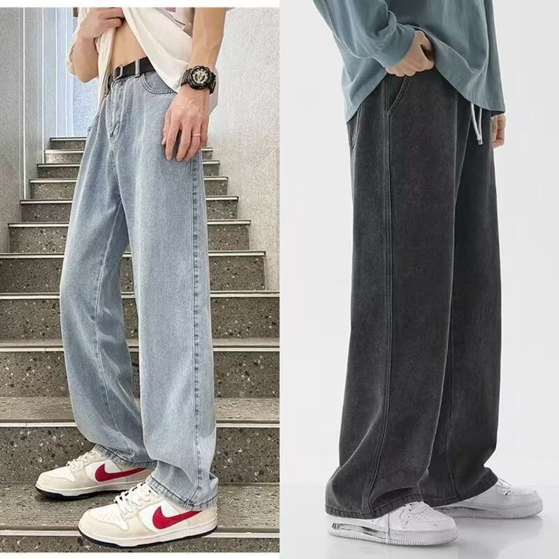 [Multiple Colors and Styles] Southeast Asian Basic Large Size Drawstring Zipper Jeans Men's Straight Loose Casual Pants