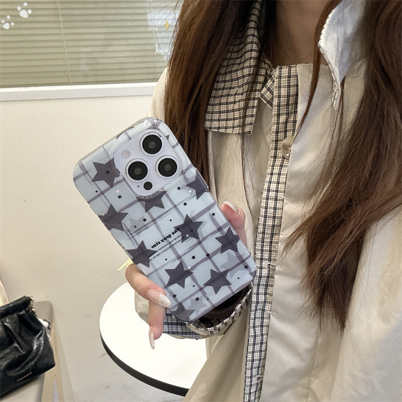 日韩ins细闪格纹星星适用iPhone17苹果16ProMax/15手机壳14新款女|undefined