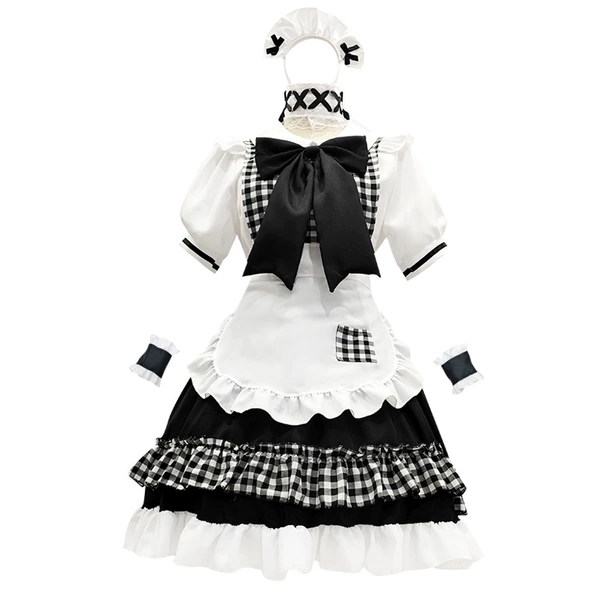 Black apron with bow, bracelet, hair accessory, headband