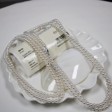 水晶玻璃珍珠项链正圆长款毛衣链纯银元宝扣轻奢