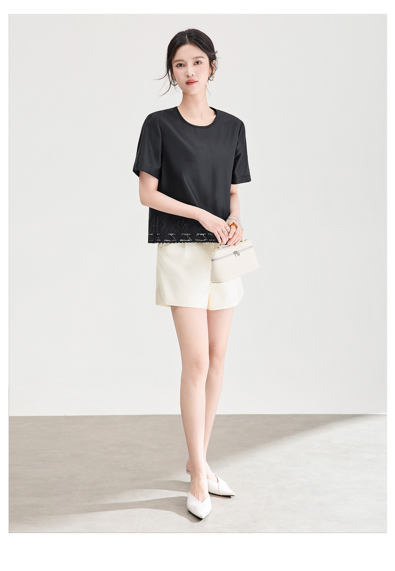 Quần short nữ cạp ren sóng thiết kế mới mùa hè — màu đen chi tiết 11