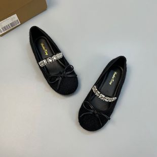 Cross-border girls' single-layer shoes spring new little girl crystal dress shoes black ballet shoes children's soft bottom princess shoes