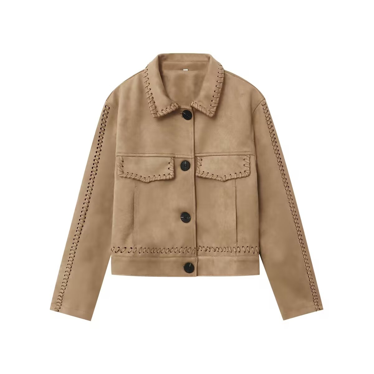 Za European and American Style Cross-Border Women's Suede Texture Motorcycle Jacket Jacket Lapel Short Style