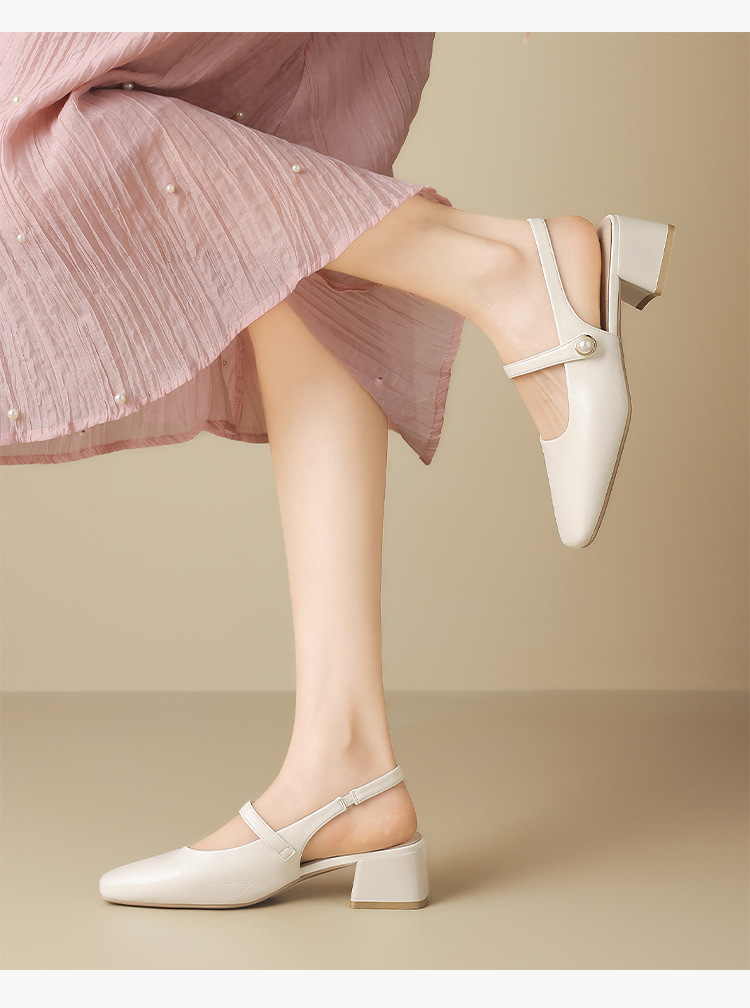 Sandal nữ mũi vuông quai ngang gót thấp phong cách Pháp — Rượu sâm banh NM20 chi tiết 15