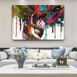 北欧抽象情侣拥抱爱之吻油画海报和版画Cuadros墙壁艺术图片客厅