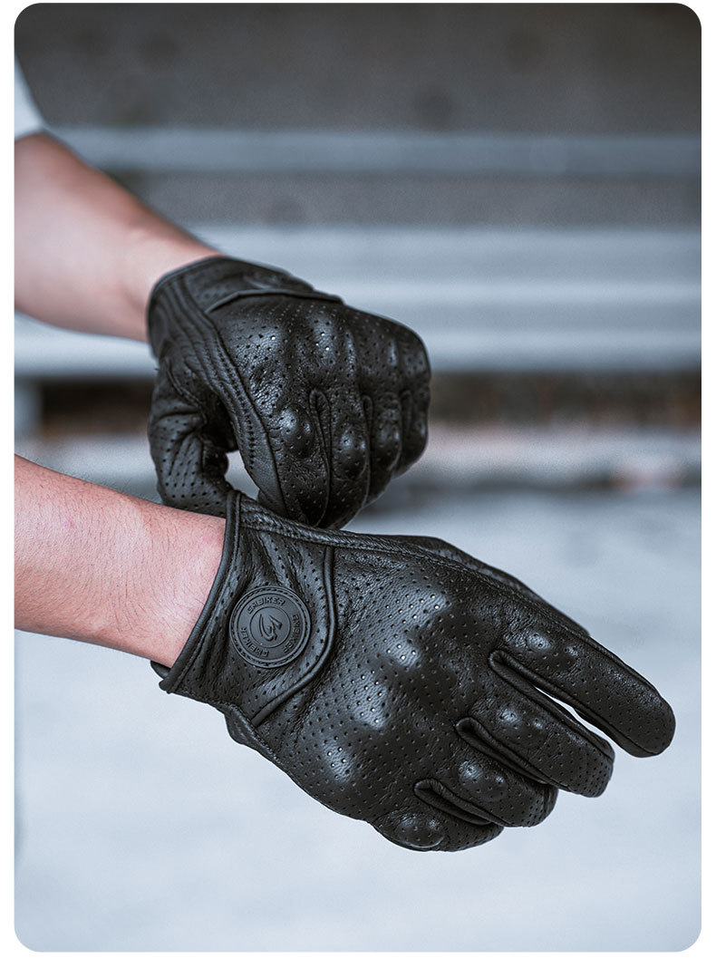 Motorcycle Sheepskin Gloves Retro Biker Riding Half Finger Four Seasons Summer Windproof Breathable Drop Protection