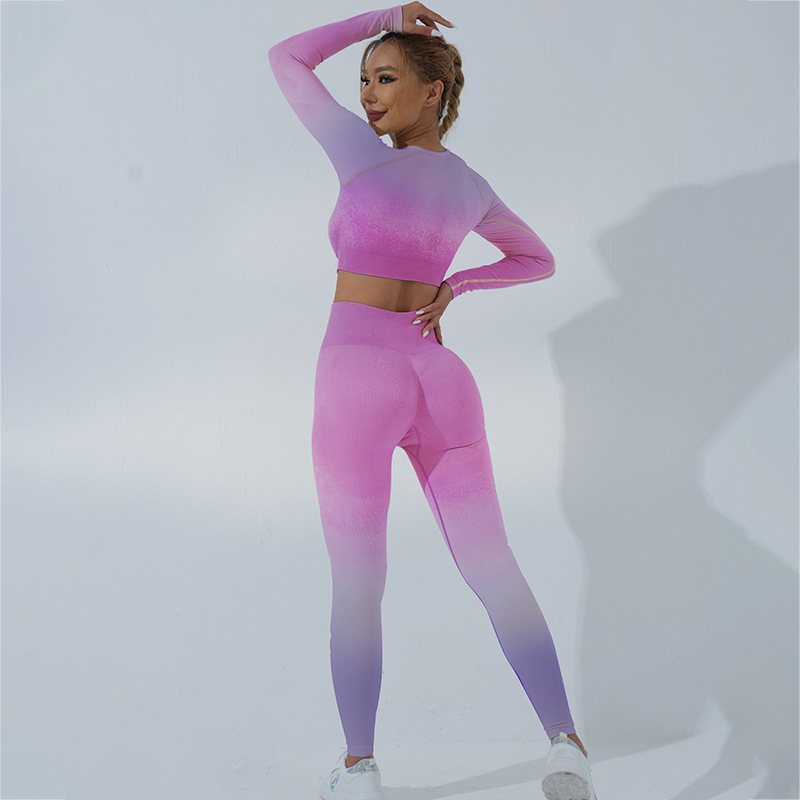Fitness Simple Style Gradient Color Nylon Round Neck Tracksuit display picture 2
