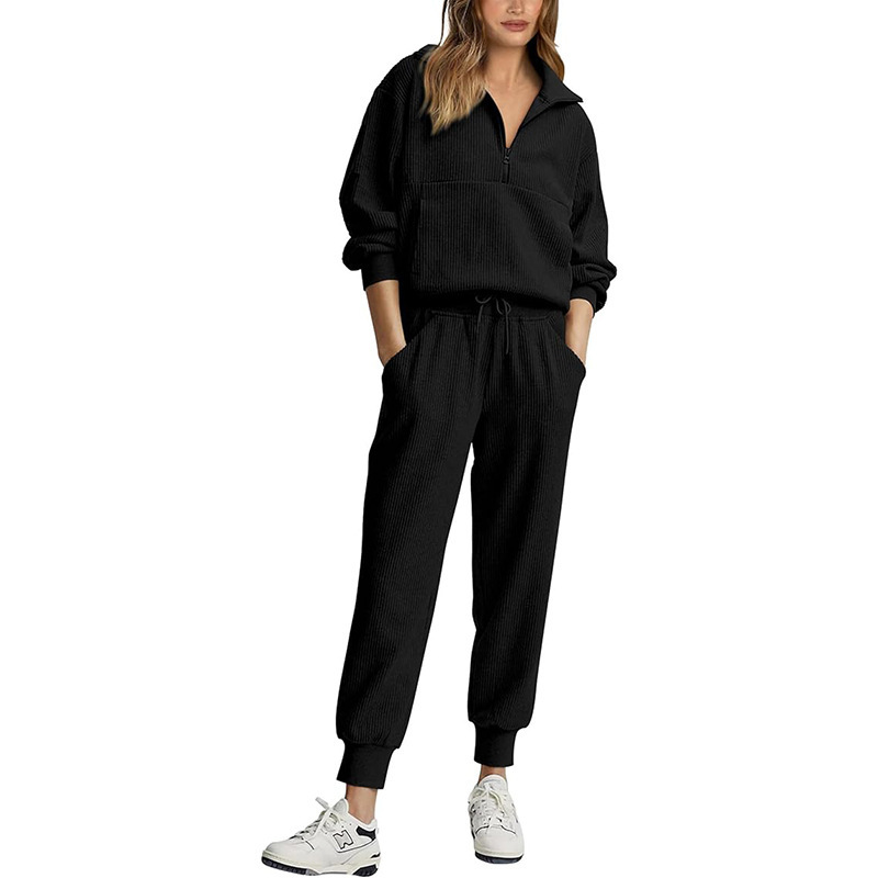 Dames casual set met longsleeve half-zip trui en joggingbroek_voghion.com