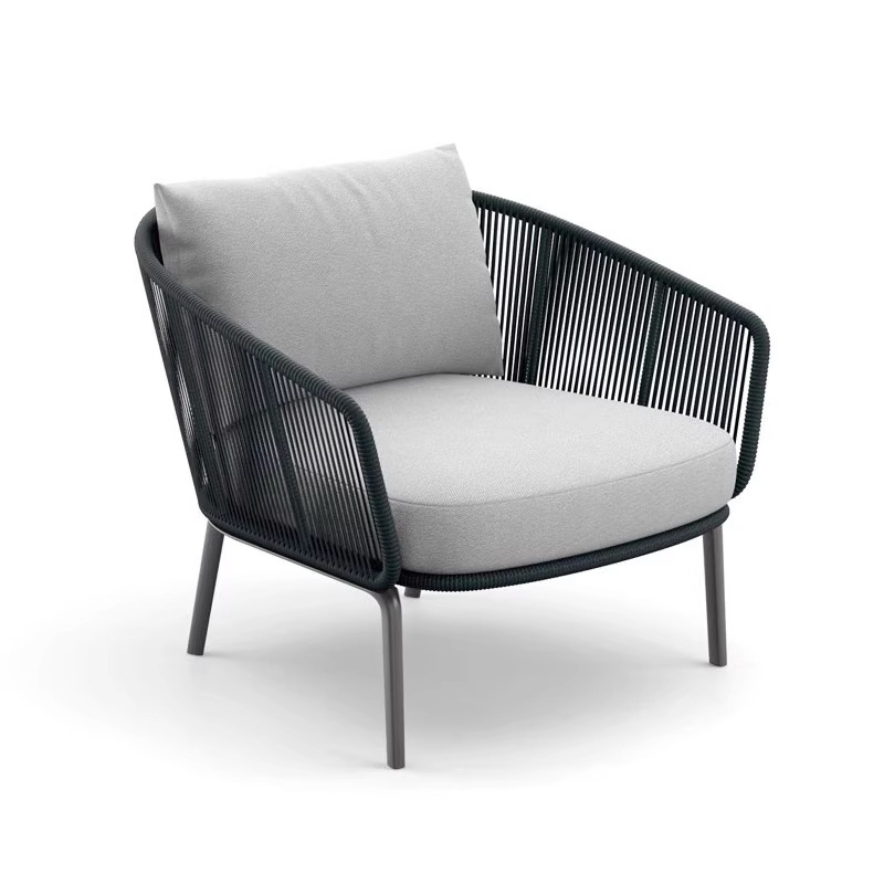 Sofá de caña al aire libre nórdico patio impermeable silla de caña solar mesa de té combinación de tejido al aire libre ocio creativo sillón reclinable