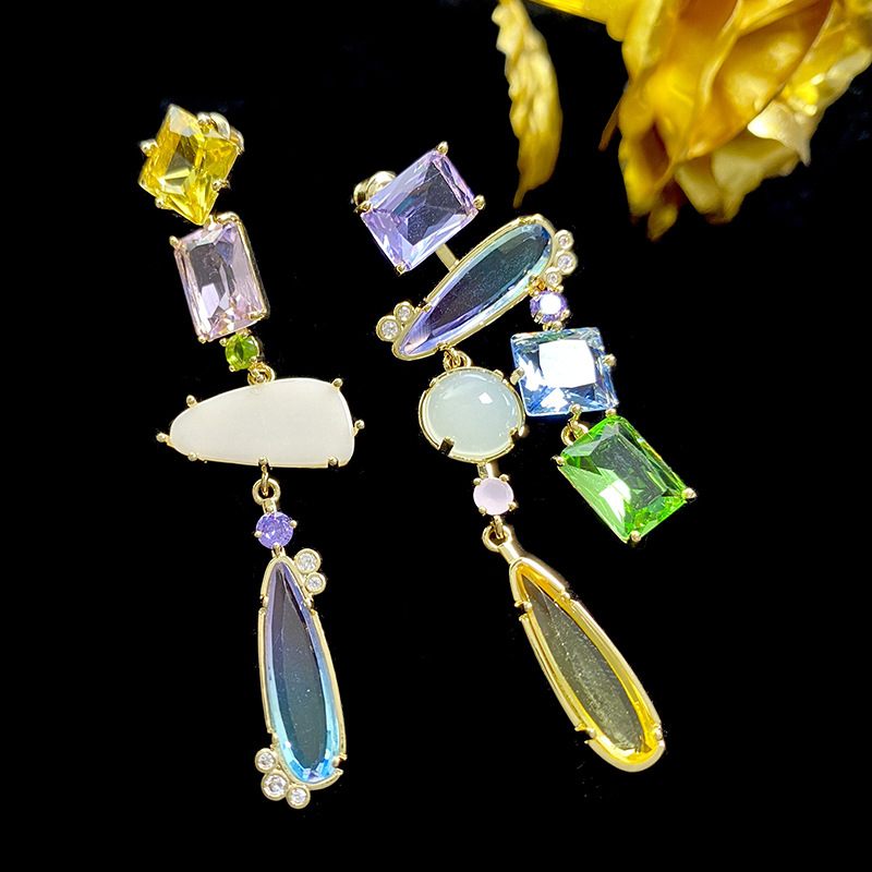 925 Sterling Silver, Copper Material 1 Pair Glam Irregular Inlay 925 Sterling Silver Copper Zircon Drop Earrings