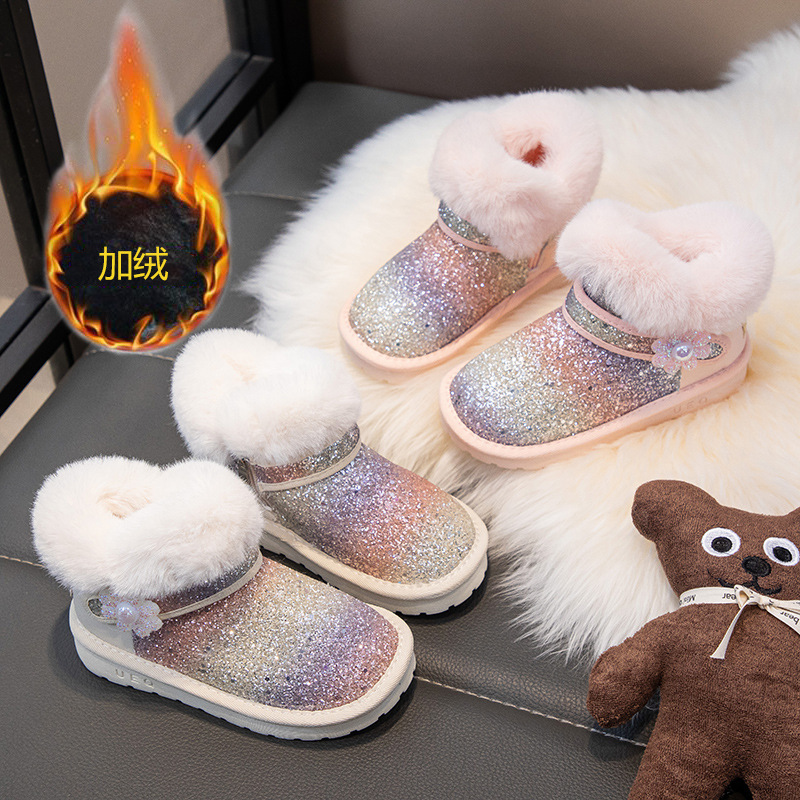 Botas de nieve para niñas 2025 nuevo invierno de moda infantil princesa de sequillas botas cortas para niñas calentadas botas de algodón de peluche