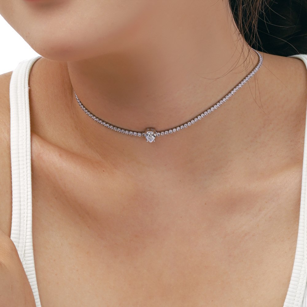 15g Weight Zircon, High Carbon Diamond Inlay Material Necklace Classification 925 sterling silver Chain Material 1 Piece Quantity Holiday, Tea Party Occasion 925 Sterling Silver Material Heart Shape, Rectangle Pattern Women's Gender Inlay Design Simple Style, Shiny Style 925 Sterling Silver Zircon High Carbon Diamond Inlay Heart Shape Rectangle Necklace 3