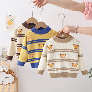 One-piece delivery 2023 new children's sweater pullover Western style children's autumn clothing boys' knitted inner fashion fleece-lined
