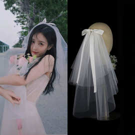 李一桐同款领证登记求婚新娘头纱 可爱拍照道具白色软纱头饰LA003