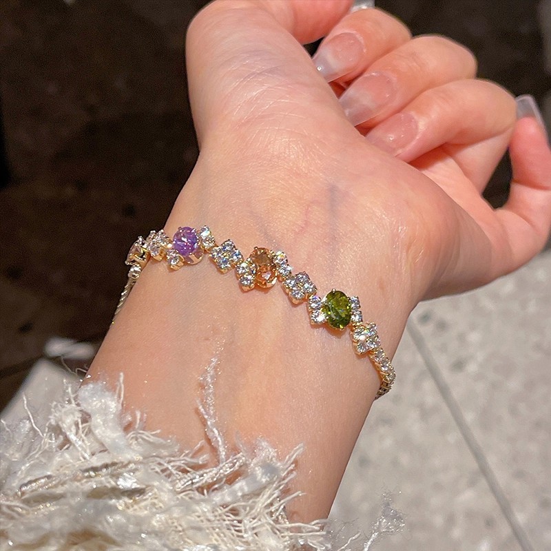 多巴胺甜美彩色锆石手链超仙精致轻奢不规则几何满钻手饰|undefined