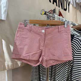 BM风 美式辣妹风红色格子短裤女夏季bm宽松显瘦直筒阔腿裤休闲裤