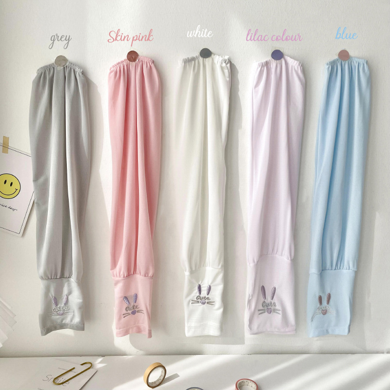 Nuevo estilo coreano versátil bordado color sólido manga suelta de hielo verano de las mujeres al aire libre brazo de conducción protección solar protección seda de hielo oversleeve