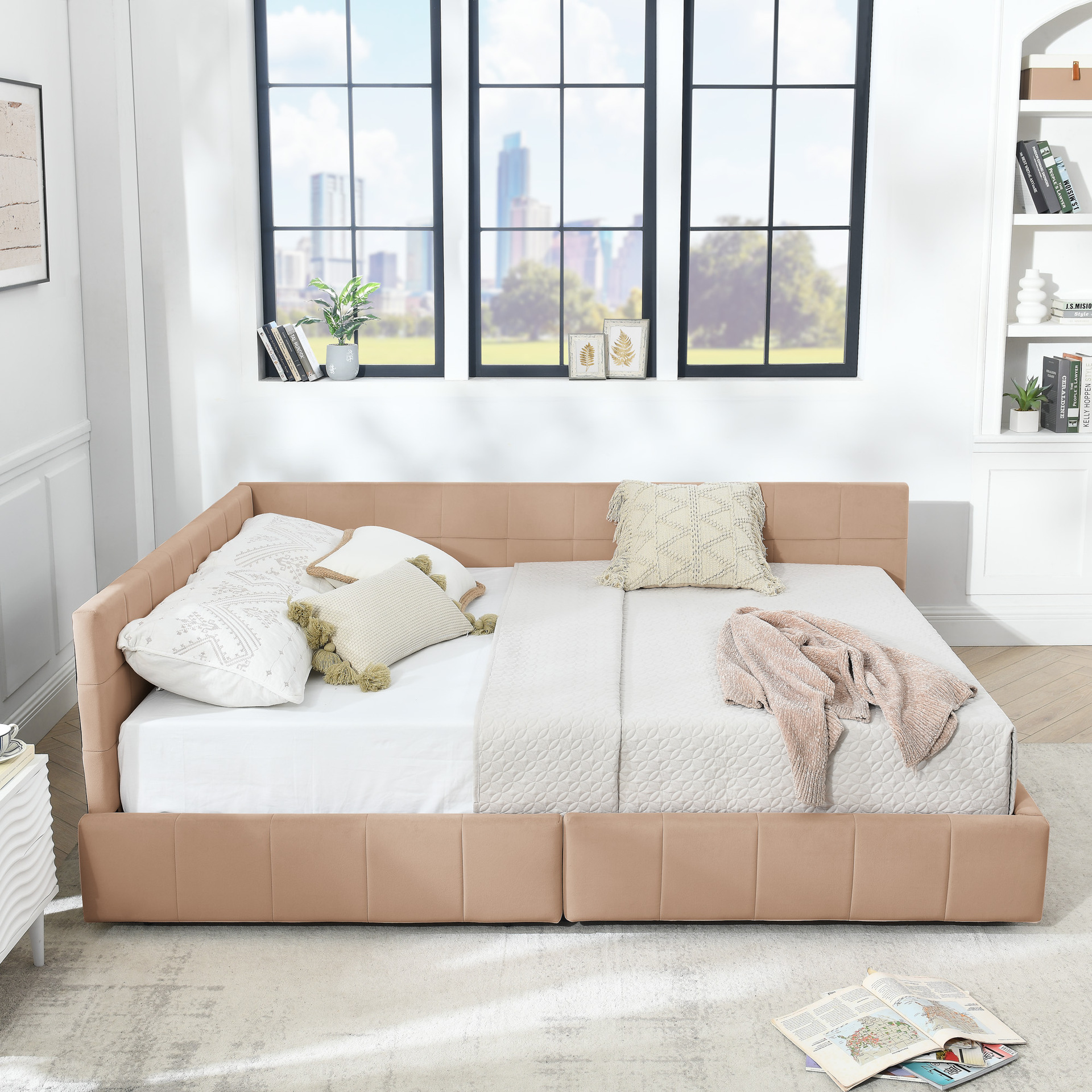 Fabrica de comercio exterior cama de tela cama de lino gris cama de almacenamiento neumático cama doble cama cama de dormitorio