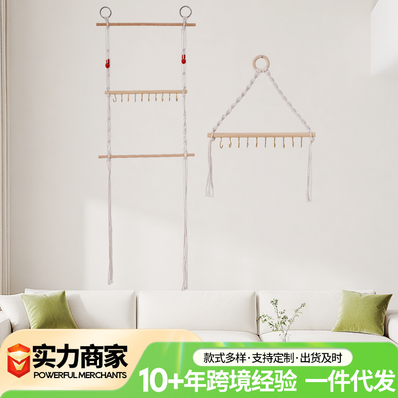 Ornament Decorative Storage Rack Handmade Woven Cotton Rope Style Homestay Hair Tie Storage Wall-Mounted Hair Rope Elastic Hairband Hook