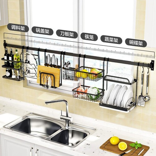 Stainless steel bowl rack kitchen window sill window black storage shelf wall mounted no drill bowl dish organizer rack hanger ornament