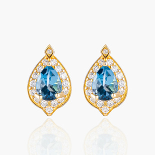 S925 Silver Inlaid Natural Colored Topaz Water Drop Earrings Original Design Women's Gemstone Wholesale 2024 New Style