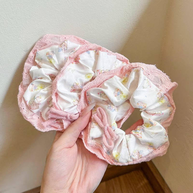 Arco rosa de encaje anillo de cabello de cabello de mujer cuerda de cabello de cola de caballo cuerda de cabeza temperamento suave tocado de banda de goma
