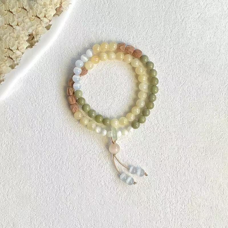 "Qingyun Ancient Rhythm" New Chinese Style Beige Beaded Bracelet Exquisite Ethnic Style Easiest for Match Cat's Eye Double Layer Bracelet for Women
