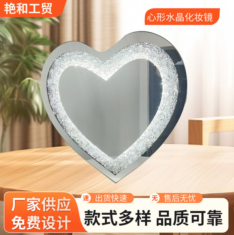European and American Led Heart-Shaped Crystal Makeup Mirror Exquisite Lighted Vanity Mirror Wall-Mounted Bathroom Bathroom Fill Light Mirror