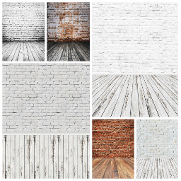 Wooden floor retro background white brick wall portrait baby shower newborn toy photography studio background photo