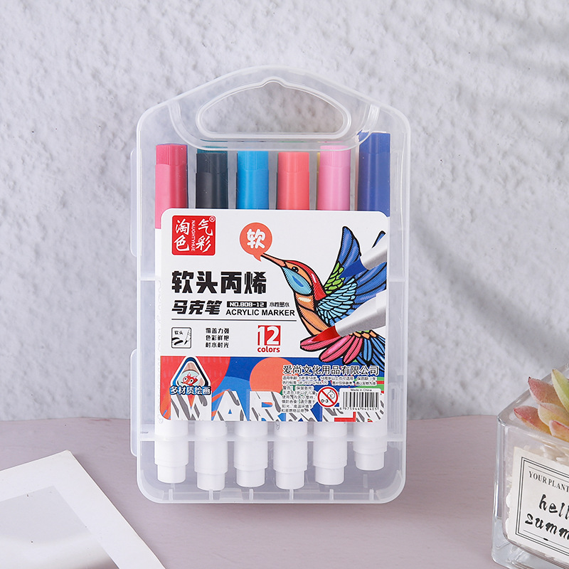 Caja de regalo de punta suave acrílico rotulador estudiante niños arte acuarela pluma impermeable pintado a mano bricolaje acrílico al por mayor