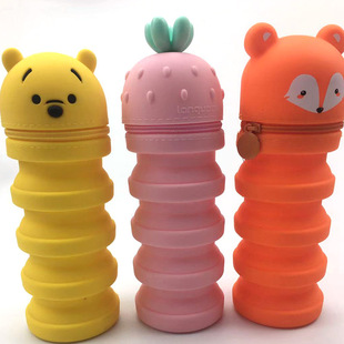 Support logo pattern printing factory direct folding stationery bag cartoon cute cylinder three-dimensional Zipper pen case